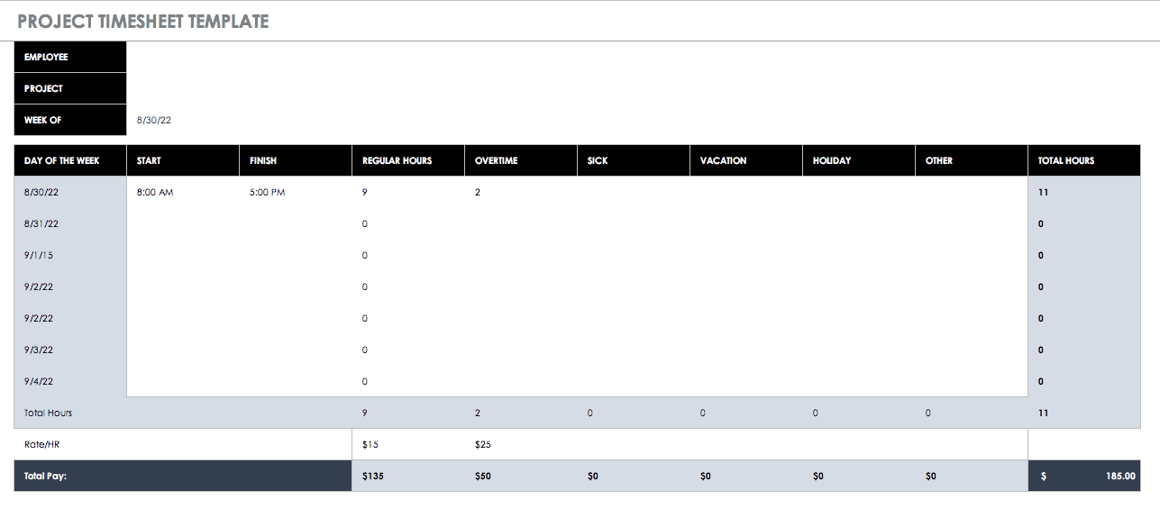 Project Timesheet Template