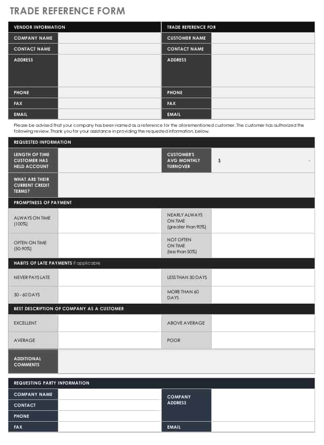 Trade Reference Form Template