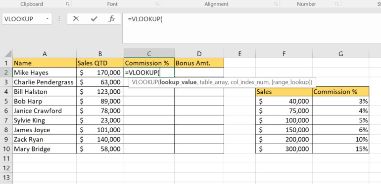 VLOOKUP approximate match formula 