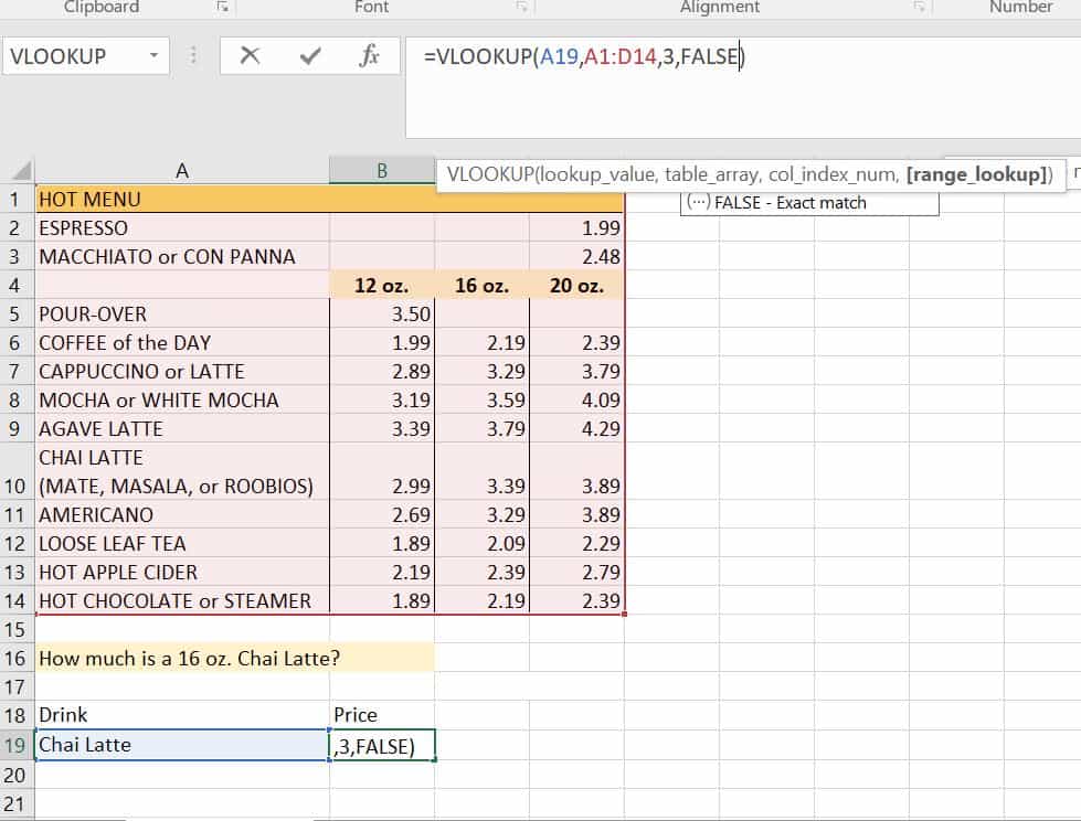 VLOOKUP false argument example