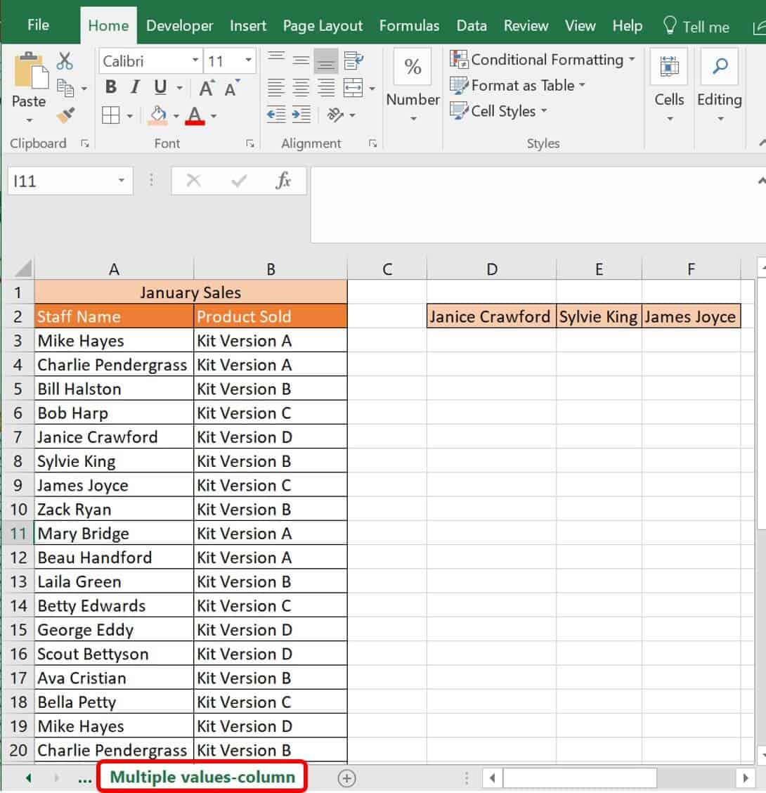 Vlookup multiple values column