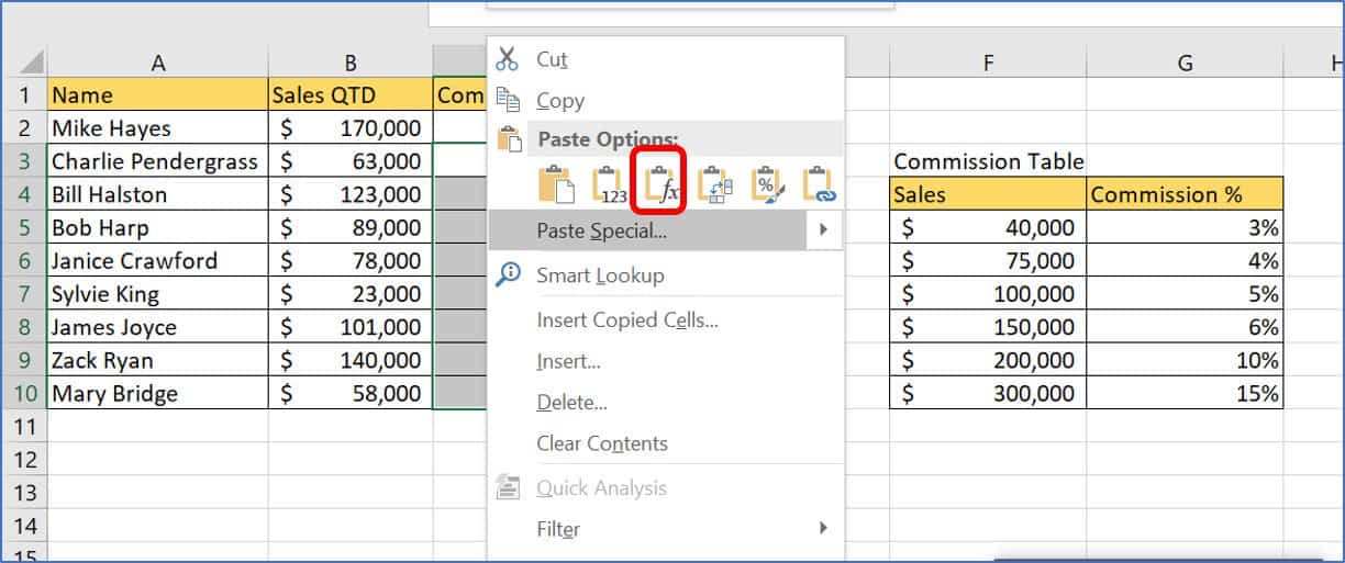 Excel VLOOKUP paste special