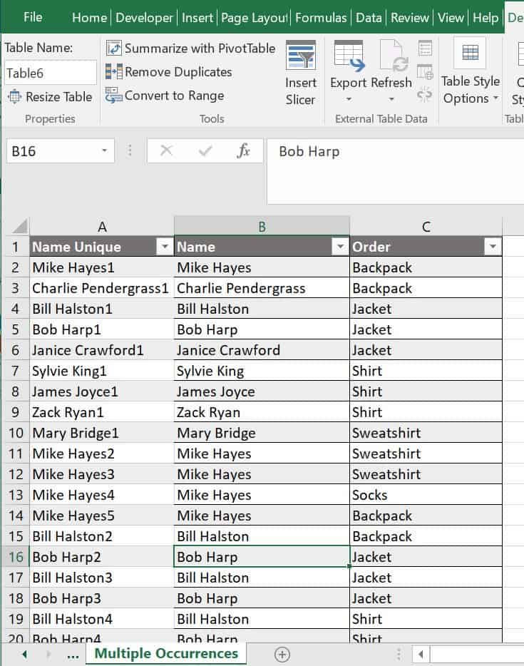 VLOOKUP sample resize table example