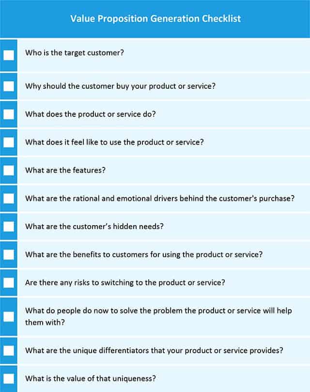 Value Proposition Generation Checklist