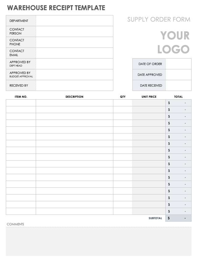 Warehouse Receipt Template