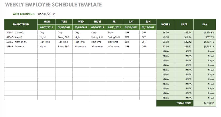 Weekly Employee Schedule Template