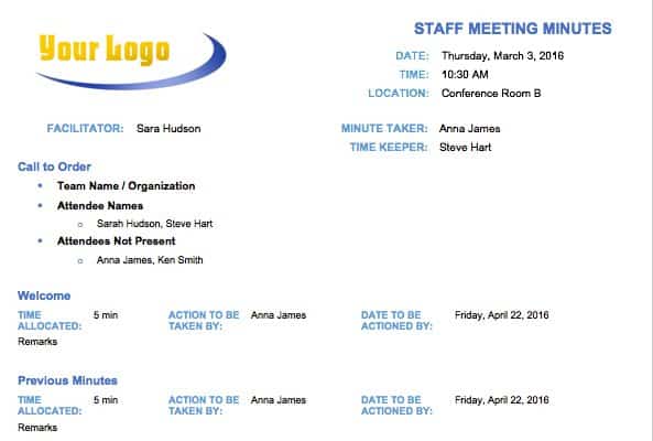 Staff Meeting Minutes Template