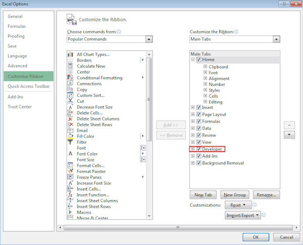 Developer ribbon in to do list Excel template