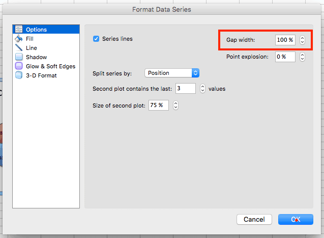 excel pie charts change gap pie of pie or bar of pie examples and samples