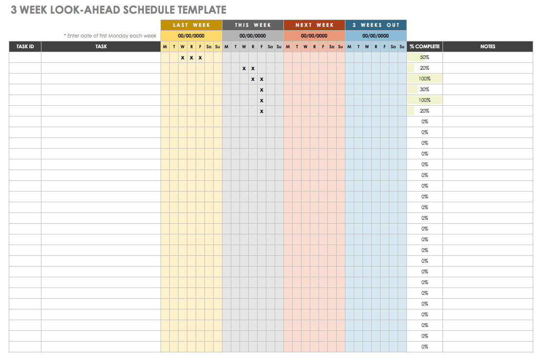 3 Week Look-Ahead Schedule Template