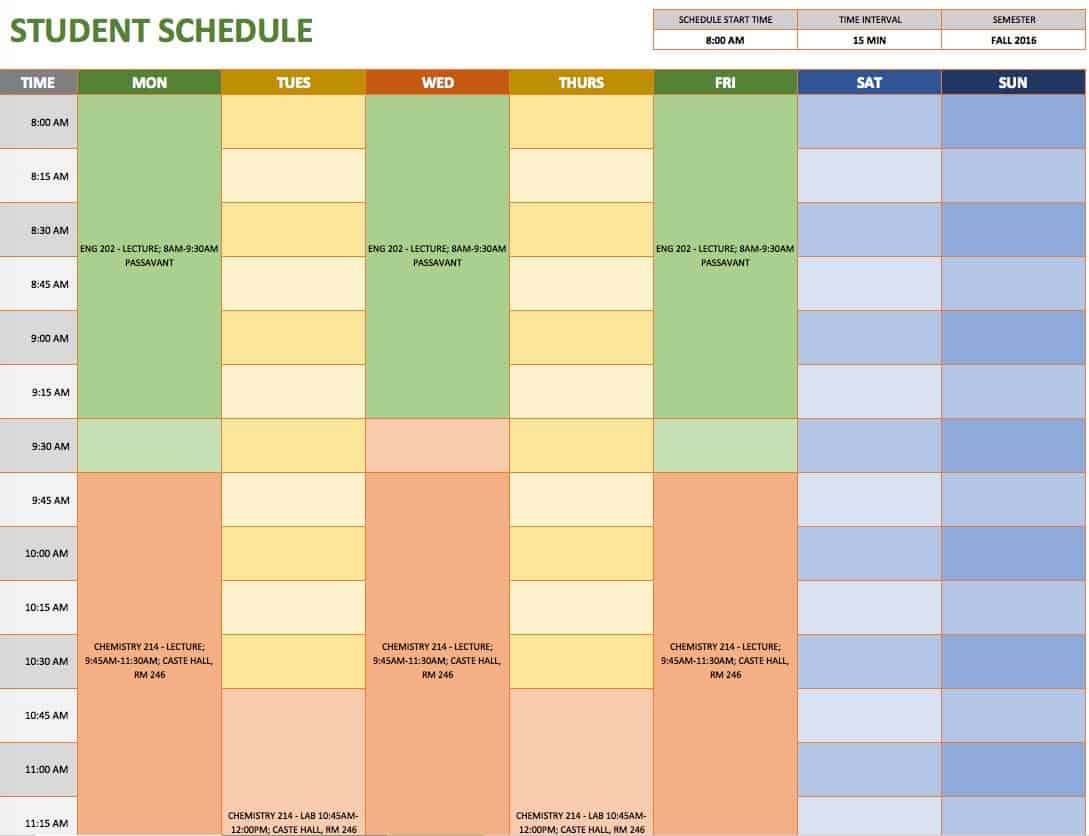 Student Schedule Template