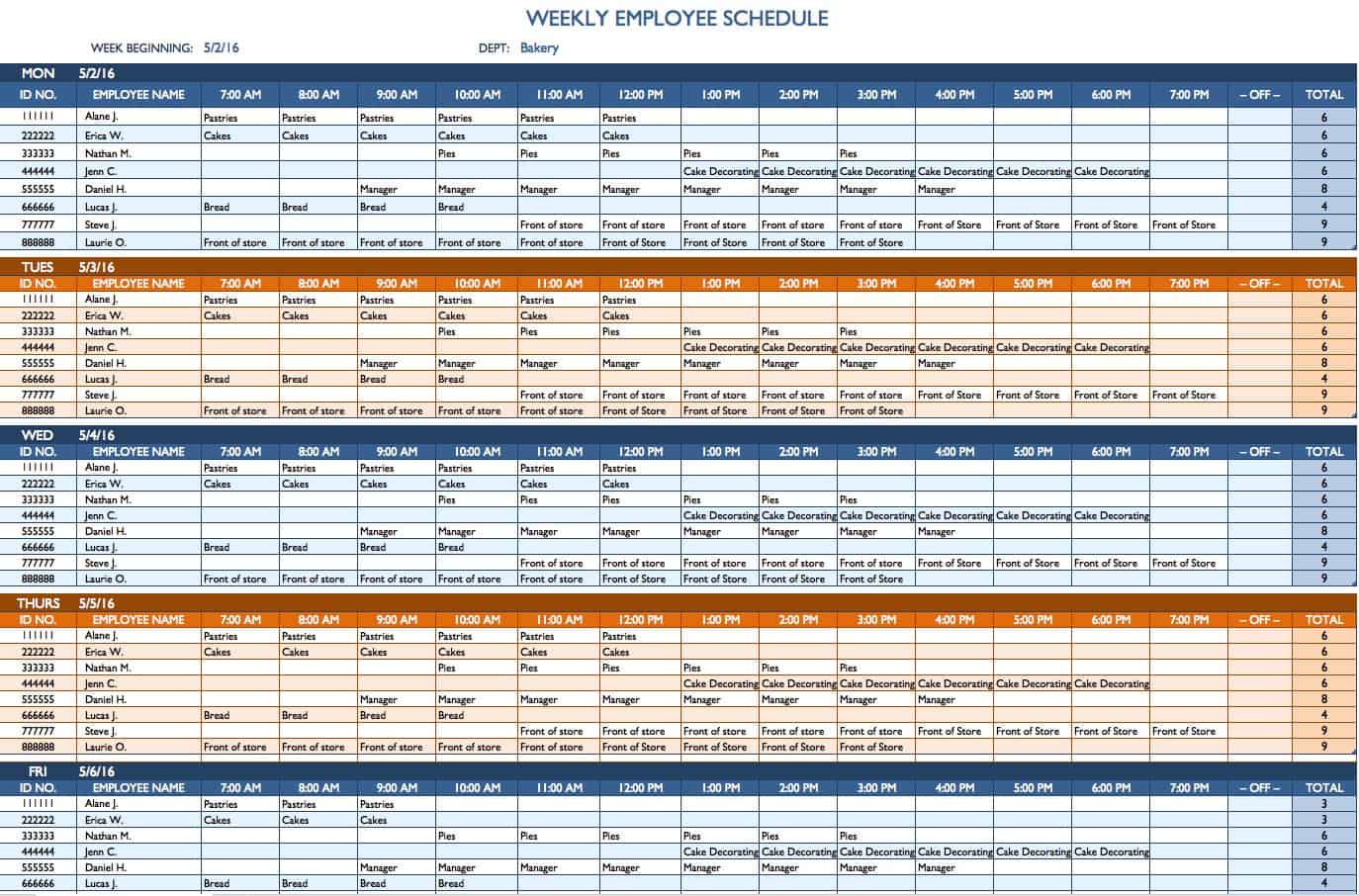 Weekly Employee Schedule Template